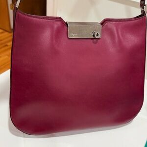 Salvatore Ferragamo Plum Leather Shoulder Bag
